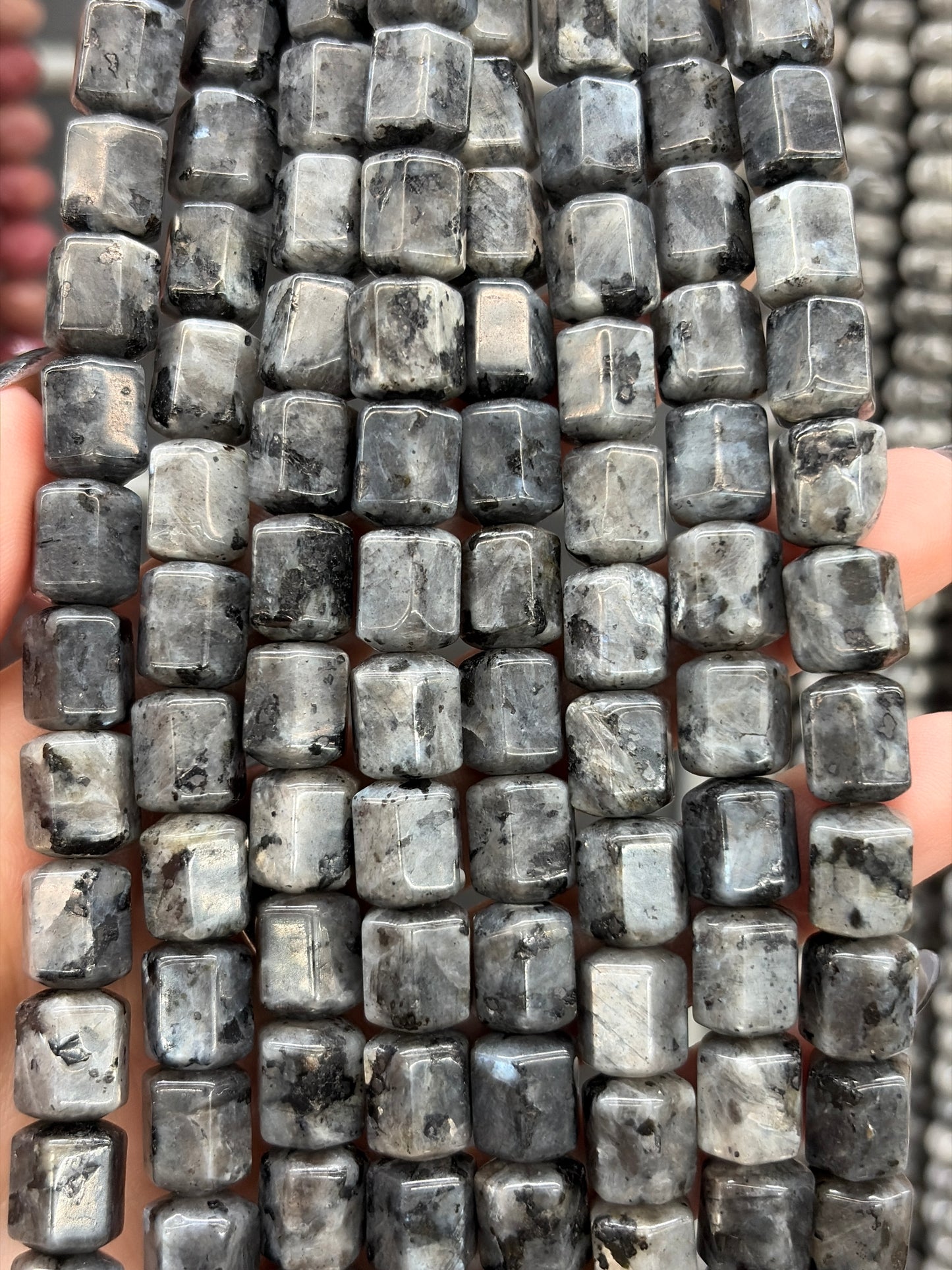Wide Hole Black Labradorite Hexagon Beads