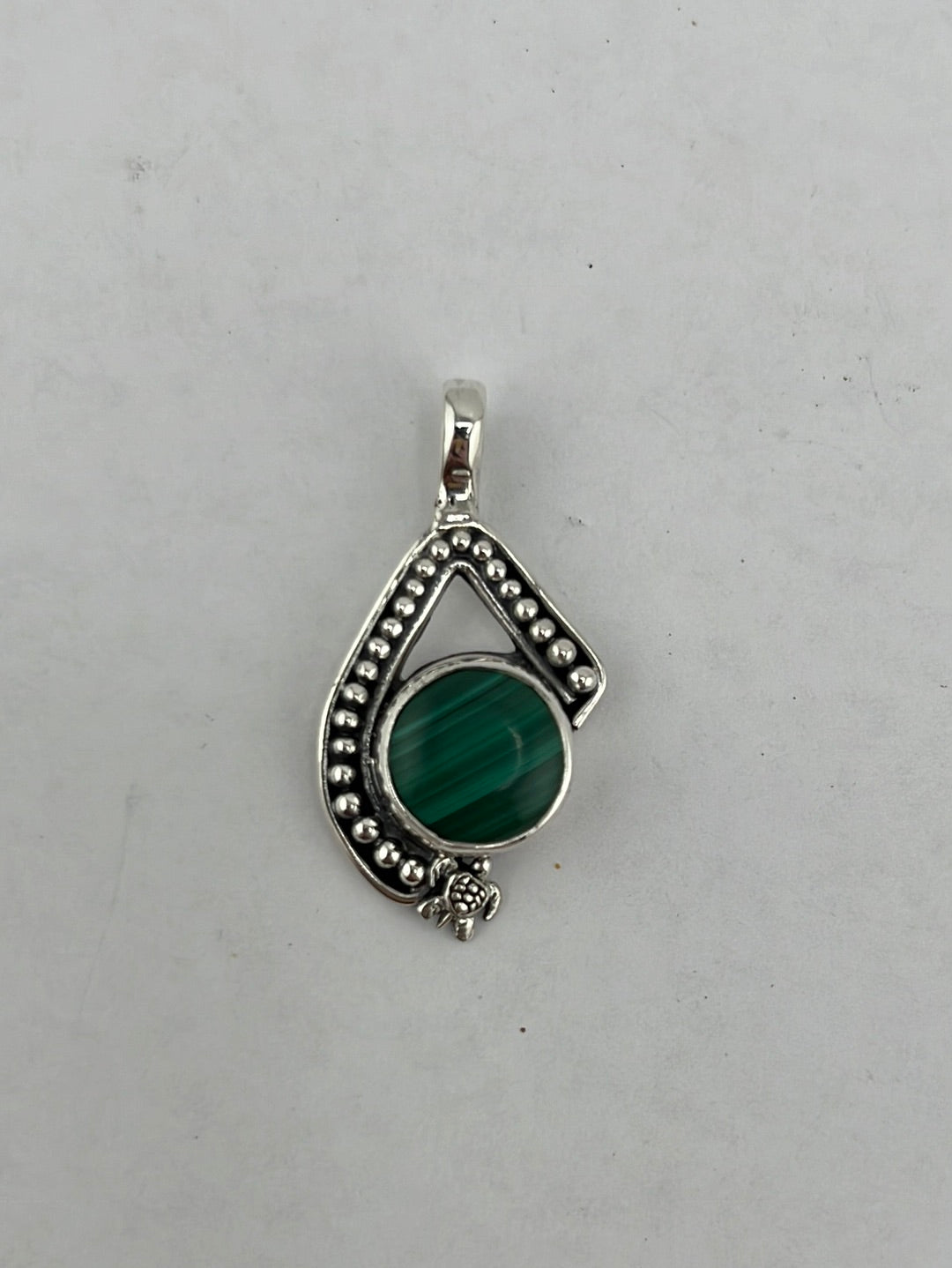 Sterling silver Shlomo designer malachite pendant available at wholesale and retail prices, only at our crystal shop in San Diego!