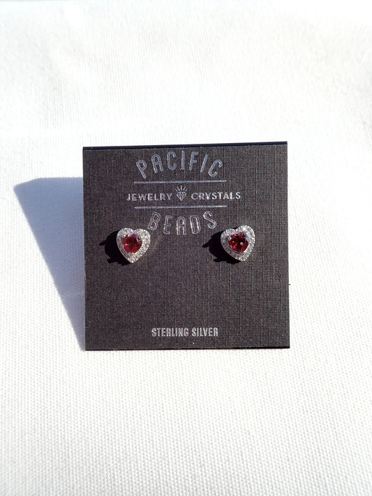 S.S. Garnet Heart Stud Earrings