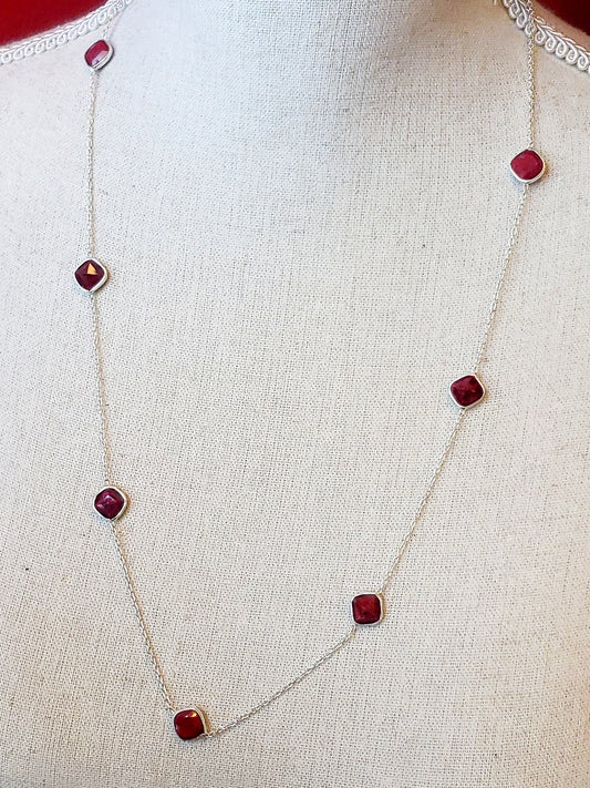 S.S. Faceted Princess Cut Ruby Necklaces