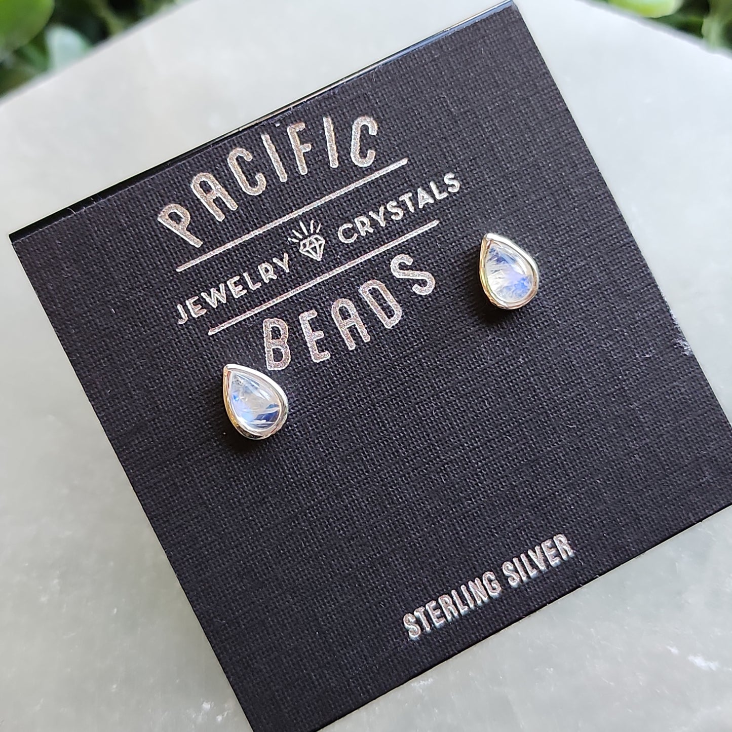 S.S. AAA Grade Rainbow Moonstone Teardrop Stud Earrings