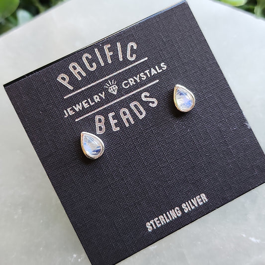 S.S. AAA Grade Rainbow Moonstone Teardrop Stud Earrings