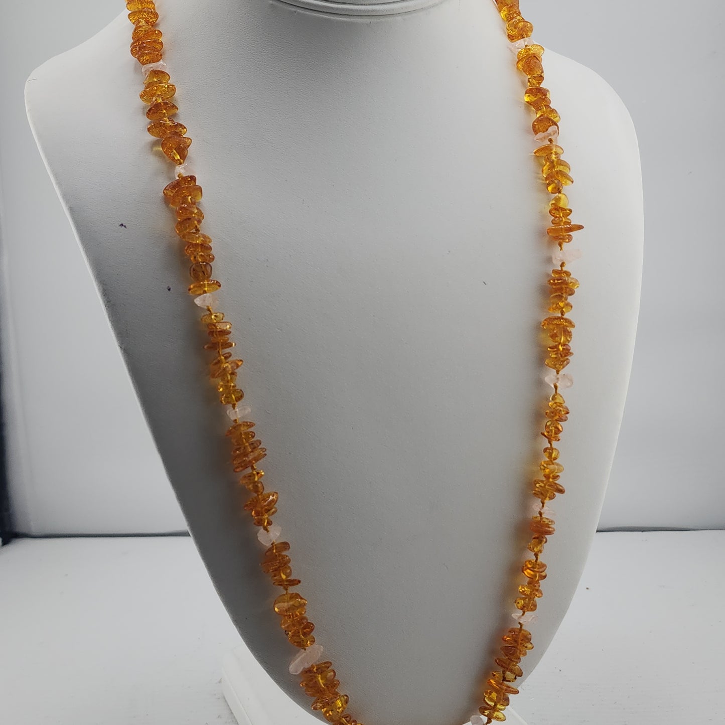 S.S. Amber and Rose Quartz Chip Necklaces