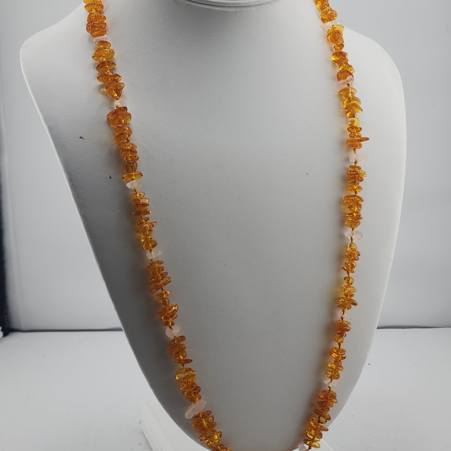 S.S. Amber and Rose Quartz Chip Necklaces