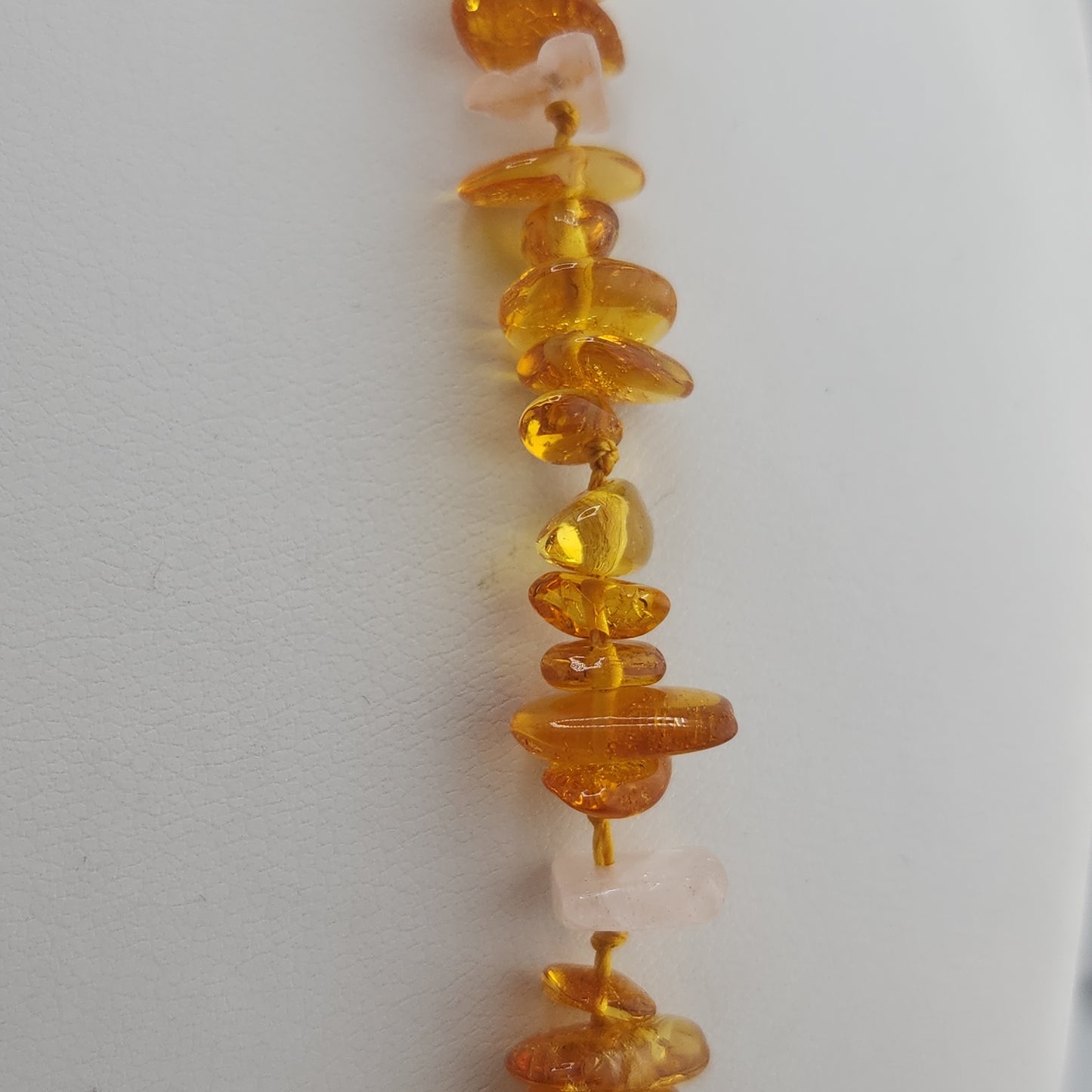 S.S. Amber and Rose Quartz Chip Necklaces