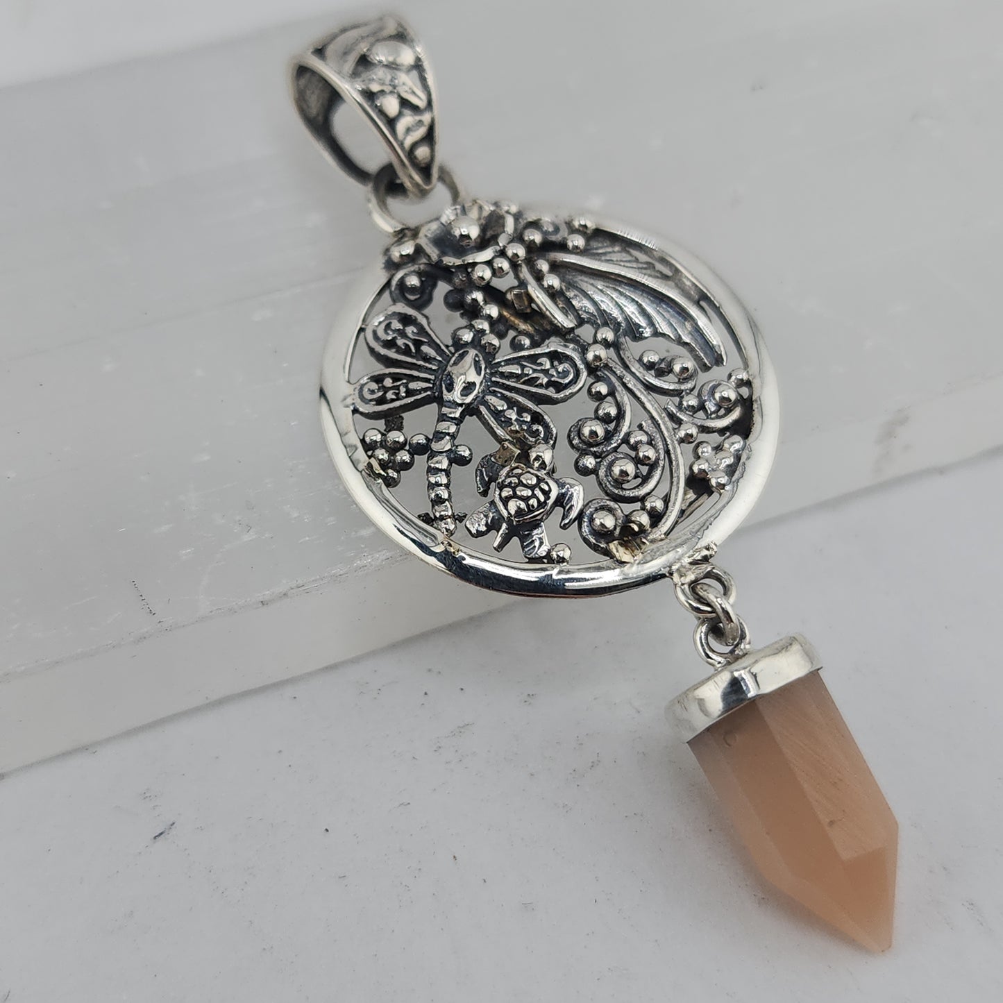 S.S. Shlomo Peach Moonstone Pendants