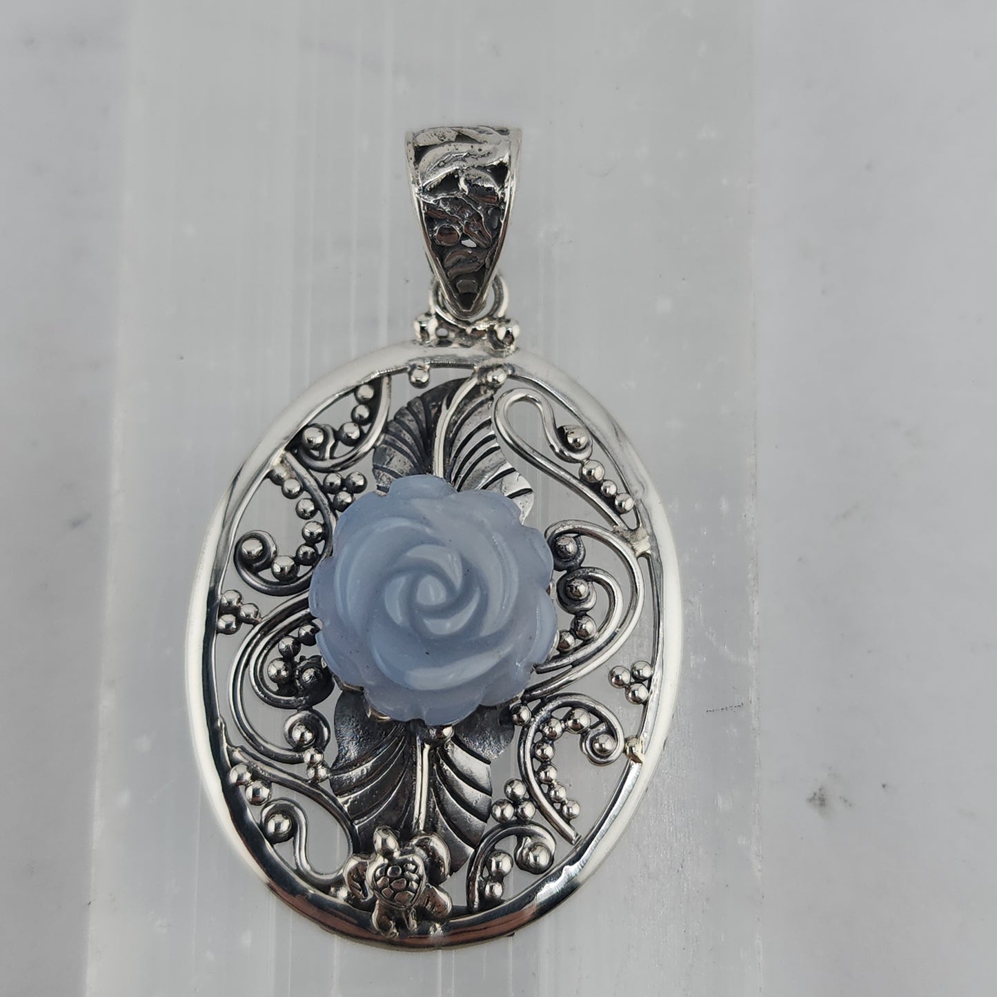 S.S. Shlomo Blue Lace Agate Rose Pendants