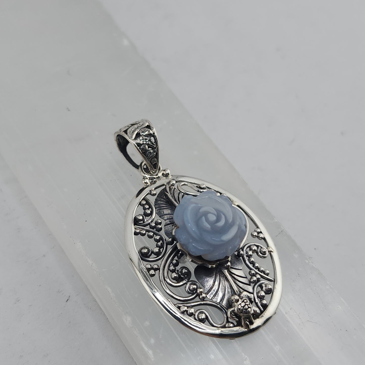 S.S. Shlomo Blue Lace Agate Rose Pendants