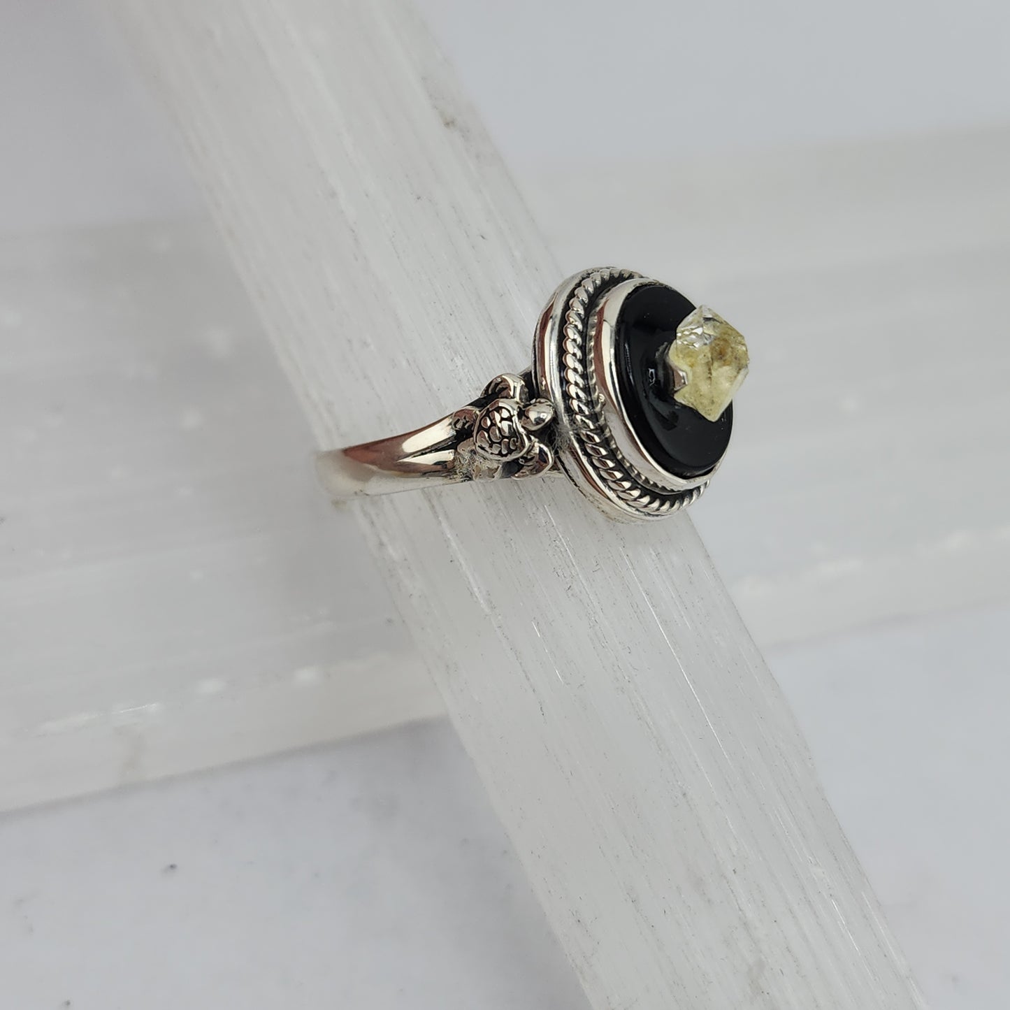 S.S. Shlomo Black Onyx and Herkimer Diamond Rings