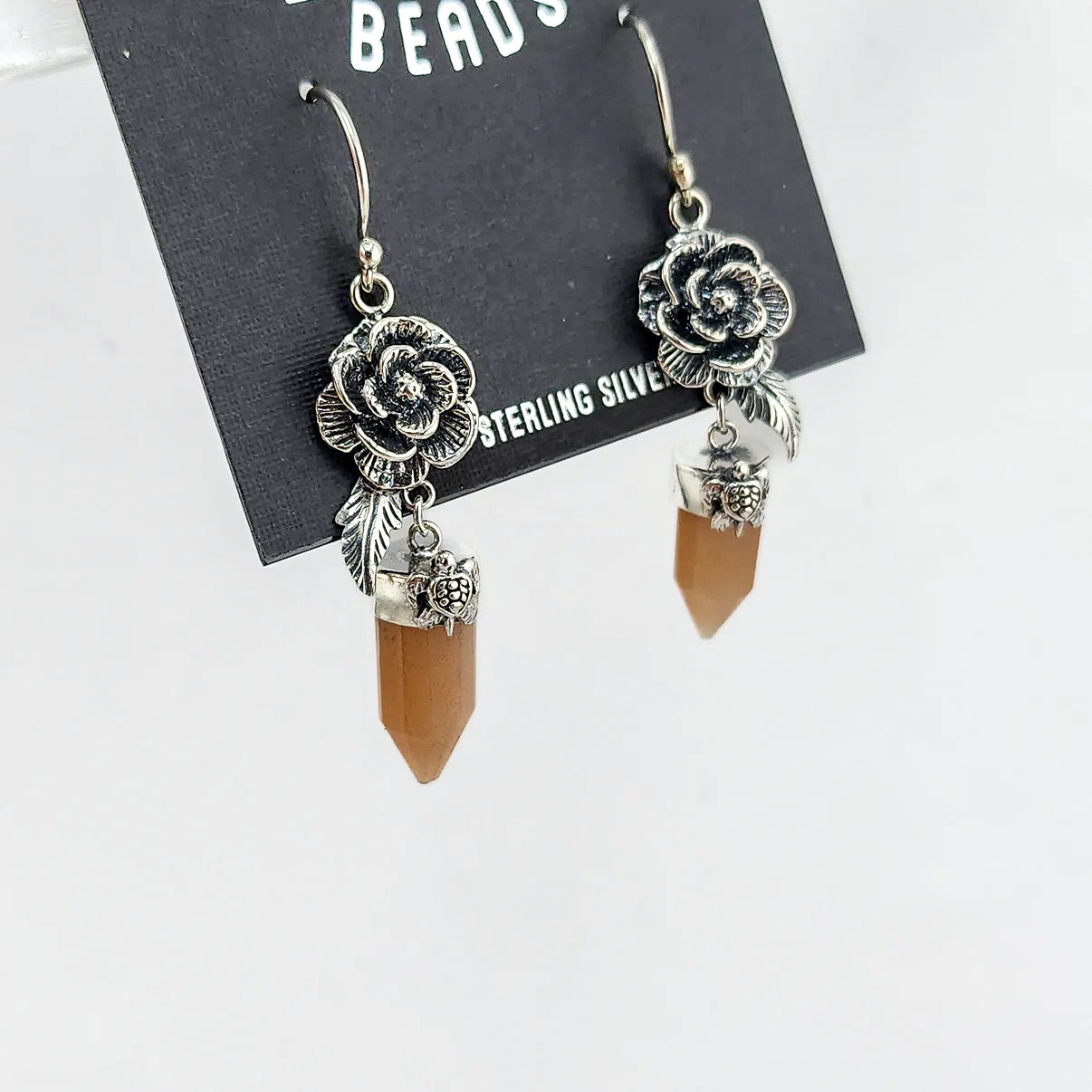 S.S. Shlomo Peach Moonstone Rose Drop Earrings