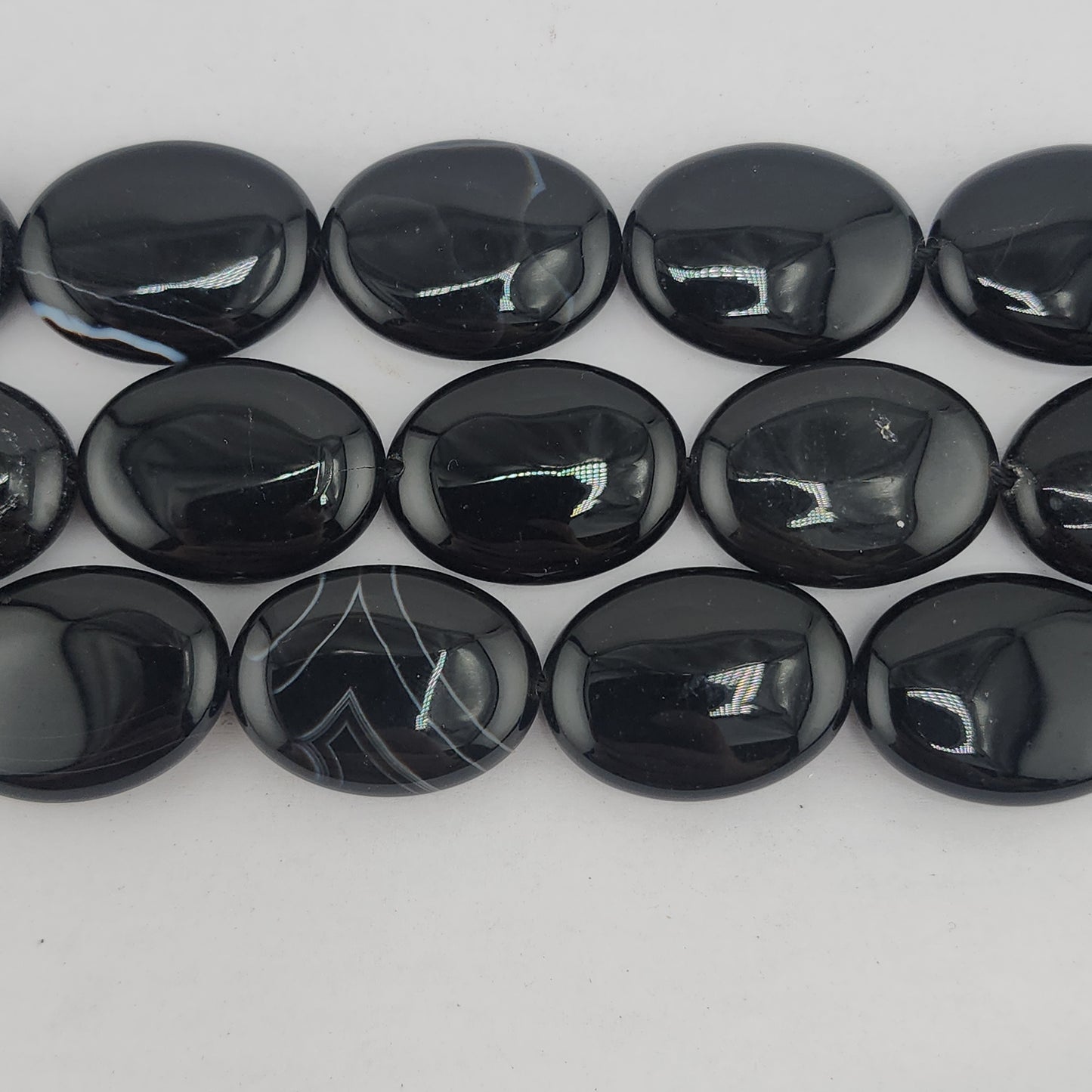 Black Line Agate Oval Beads