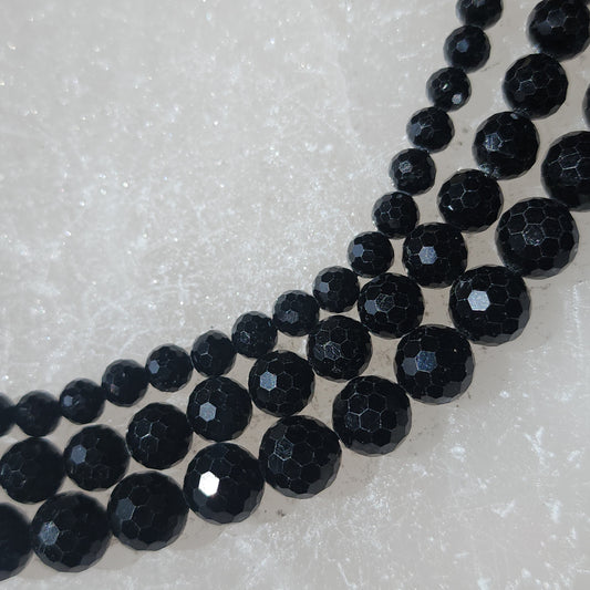 Faceted Black Tourmaline Beads