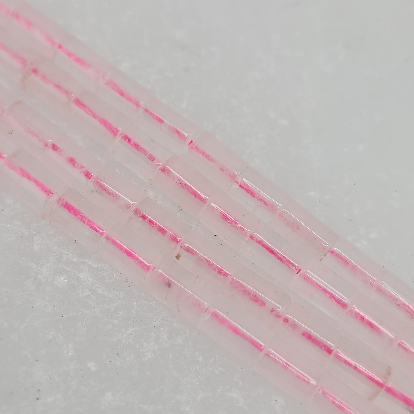Short Rose Quartz Tube Beads