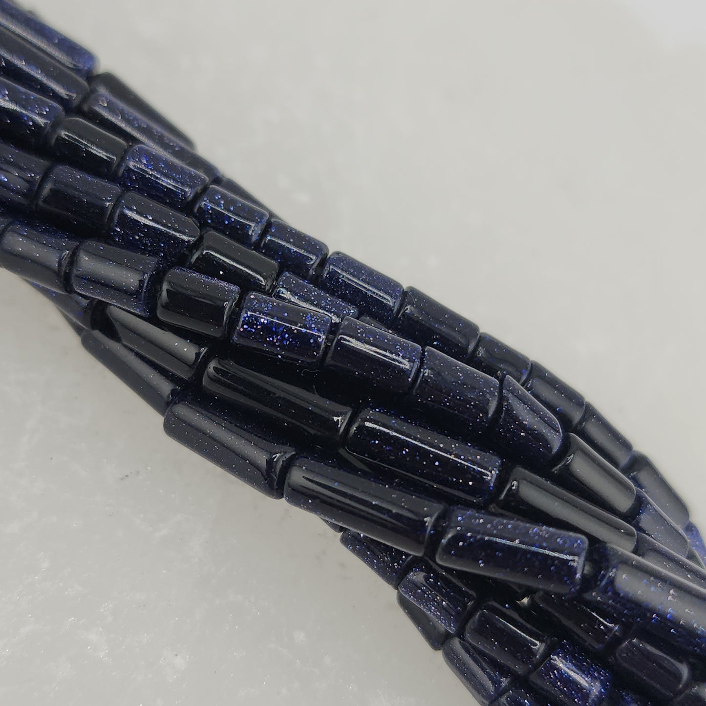 Short Blue Goldstone Tube Beads