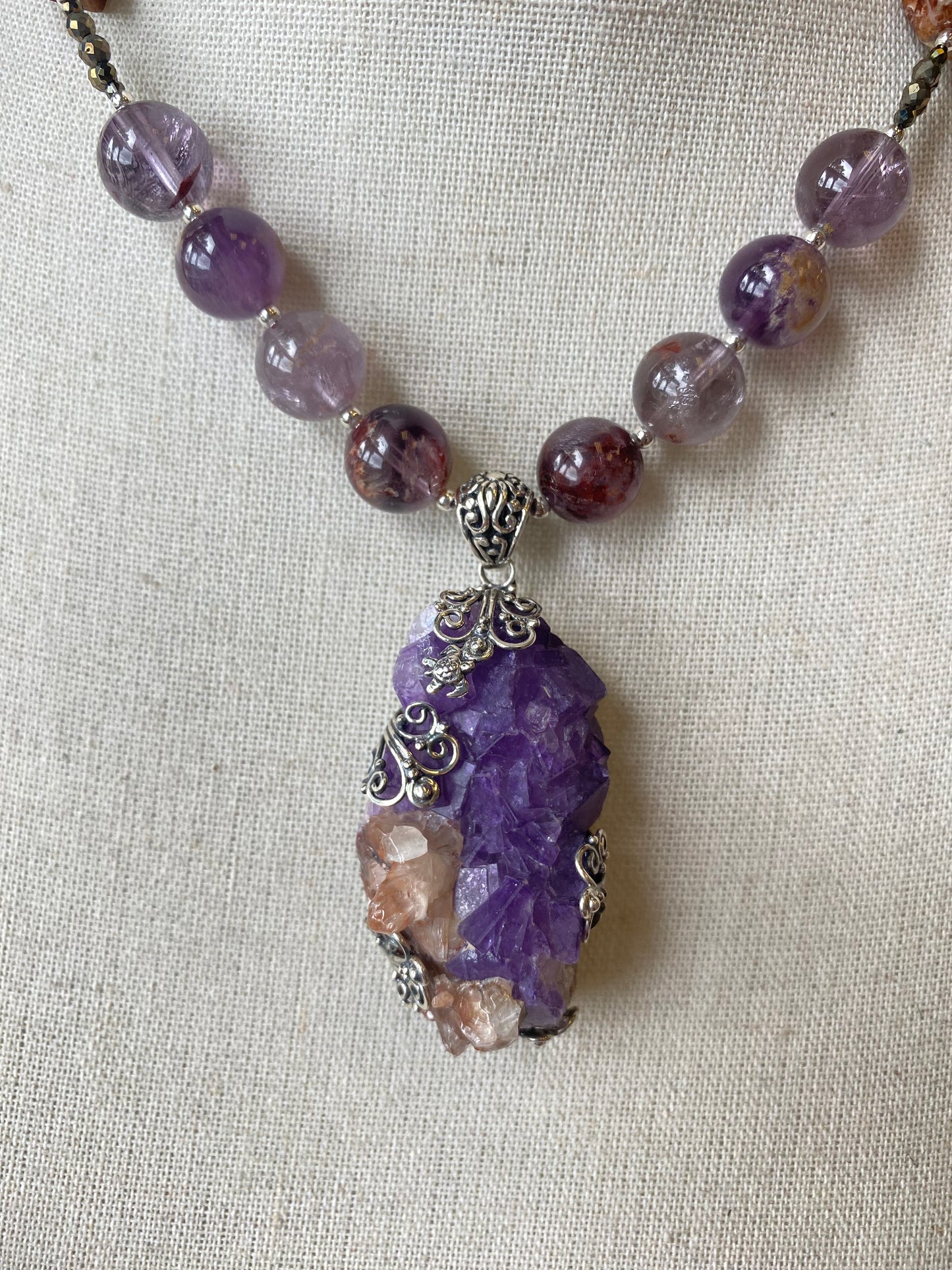 S.S. Shlomo Raw Fluorite and Super 7 Necklace