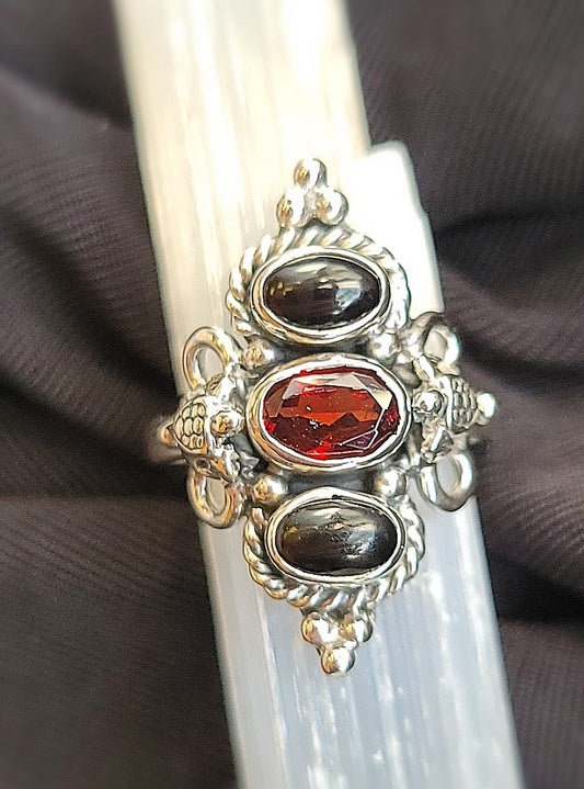 Sterling silver Shlomo designer garnet ring available at wholesale and retail prices, only at our crystal shop in San Diego!