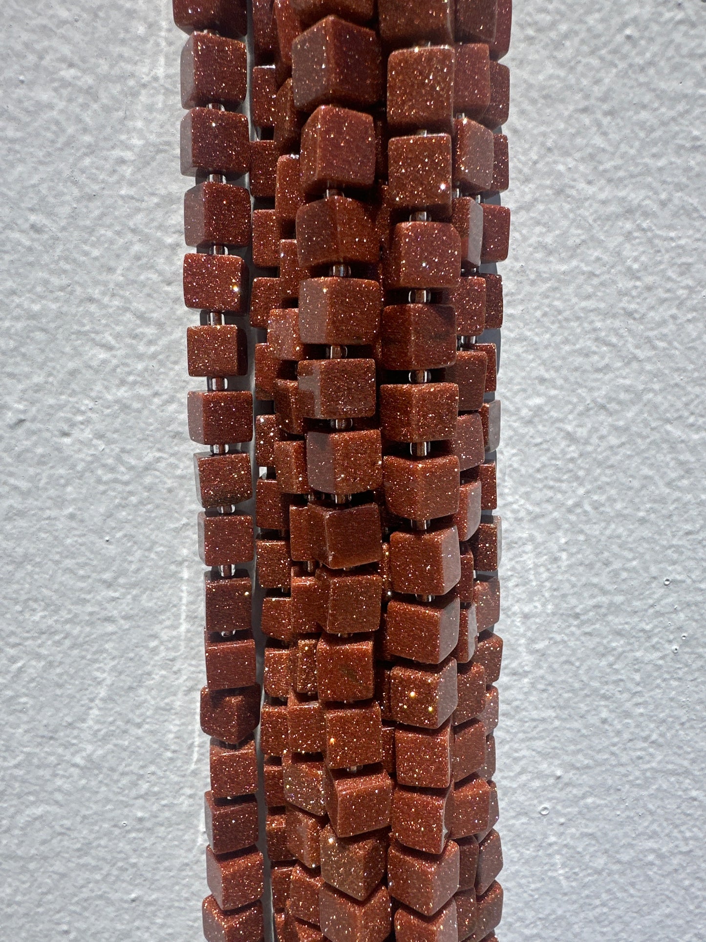 Brown Goldstone Cube Beads