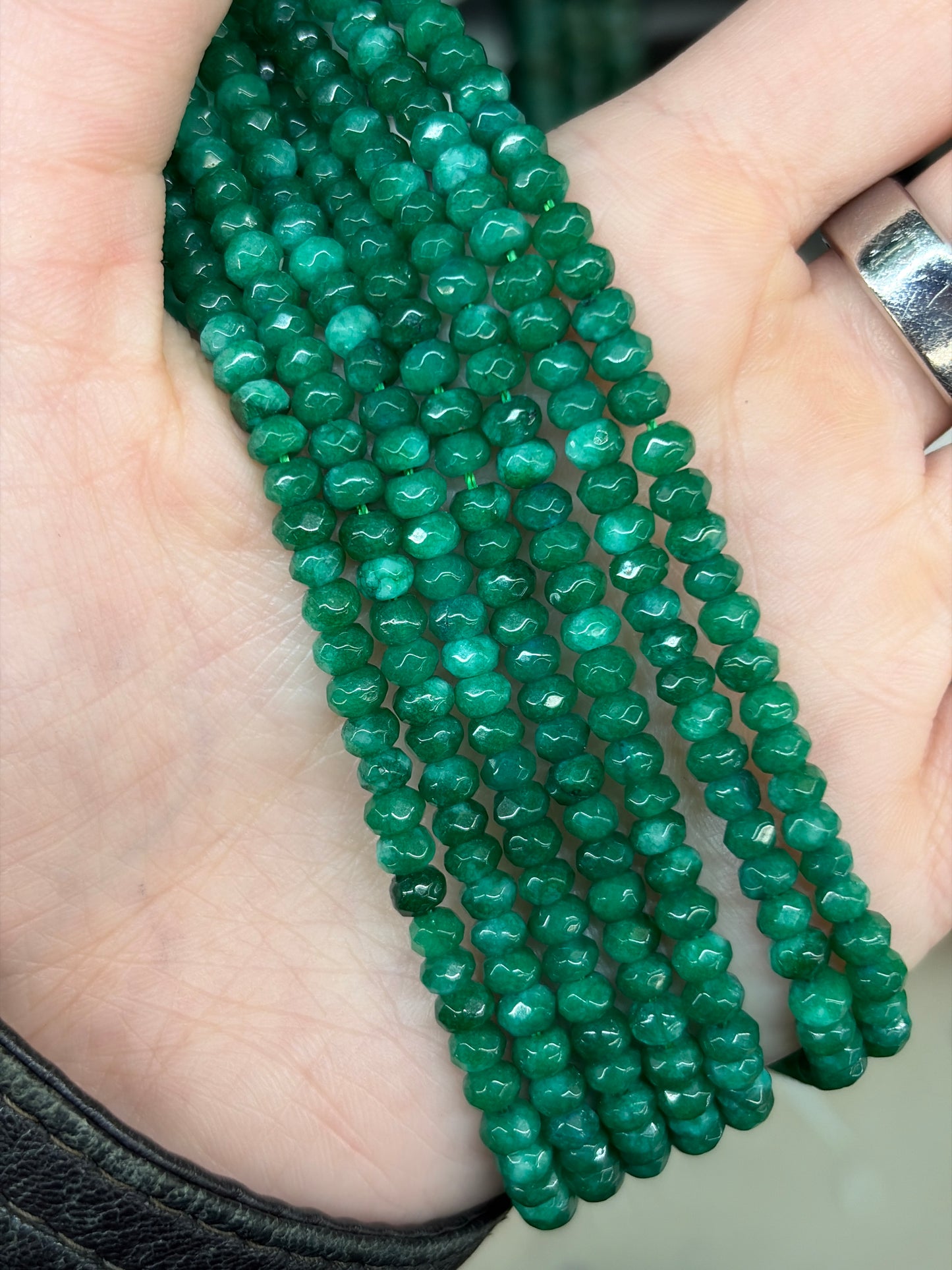 Faceted Emerald Agate Rondelle Beads