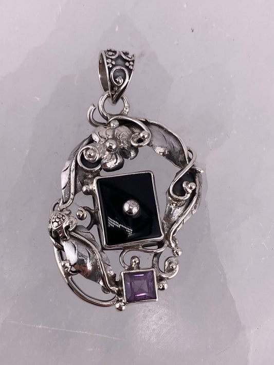 S.S. Shlomo Faceted Amethyst and Onyx Pendants