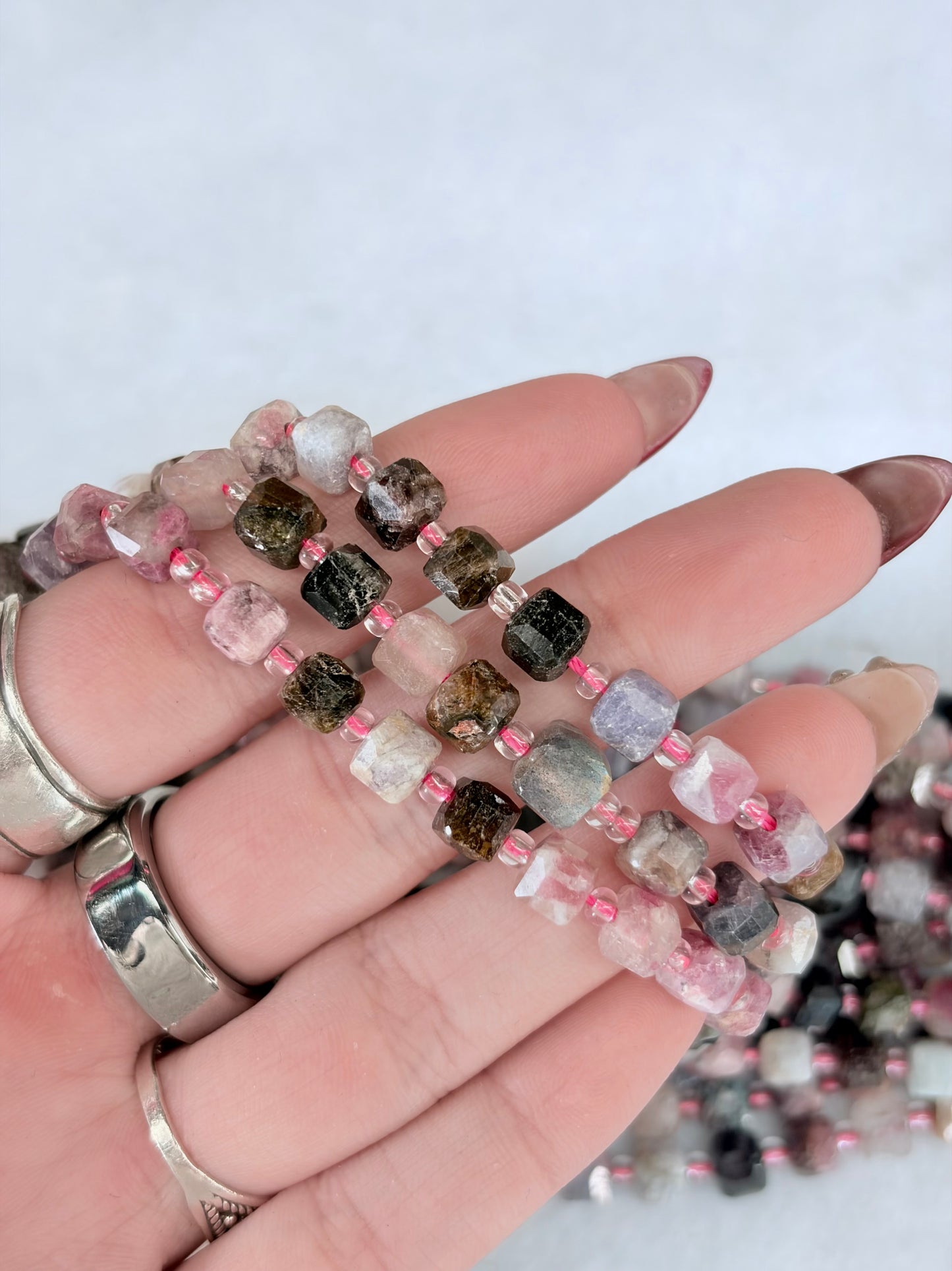 Faceted Multicolor Tourmaline Cube Beads