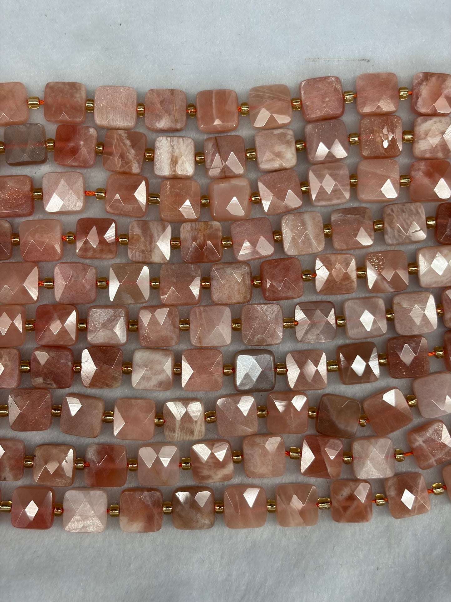 Faceted Peach Moonstone Square Beads