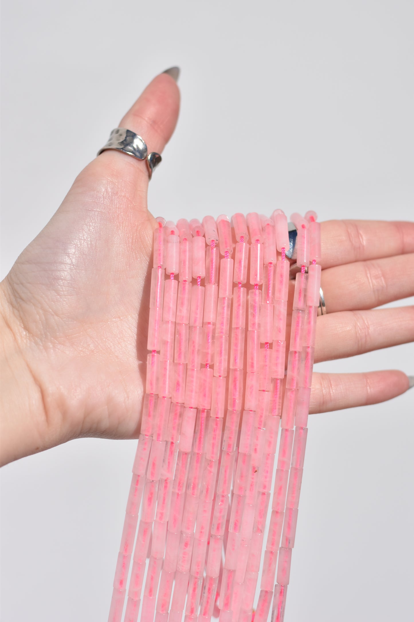 Long Rose Quartz Tube Beads