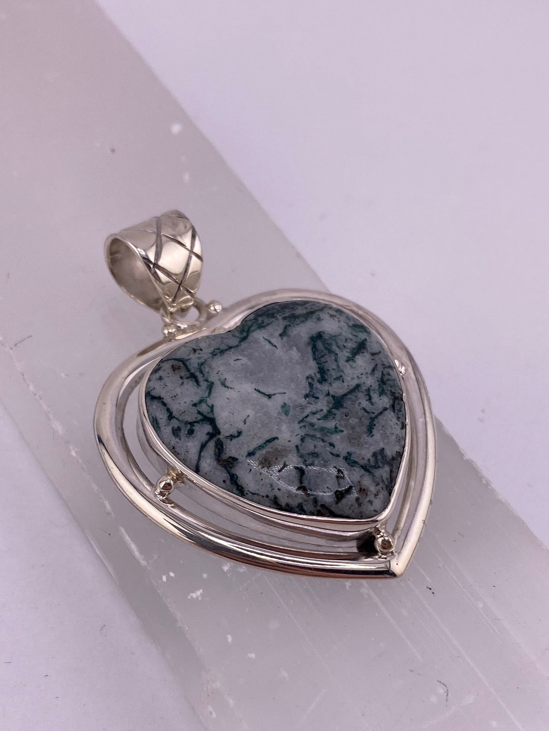 S.S. Shlomo Moss Agate Heart Pendants