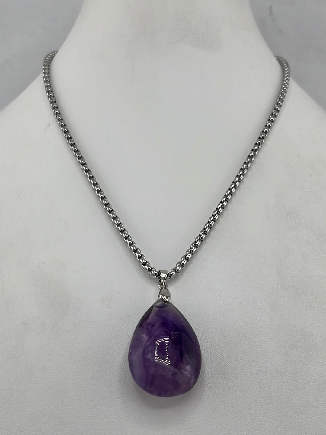 Stainless Steel Amethyst Teardrop Necklaces