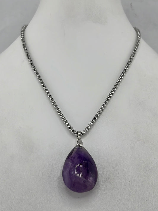 Special Value Item-Stainless Steel Amethyst Teardrop Necklaces