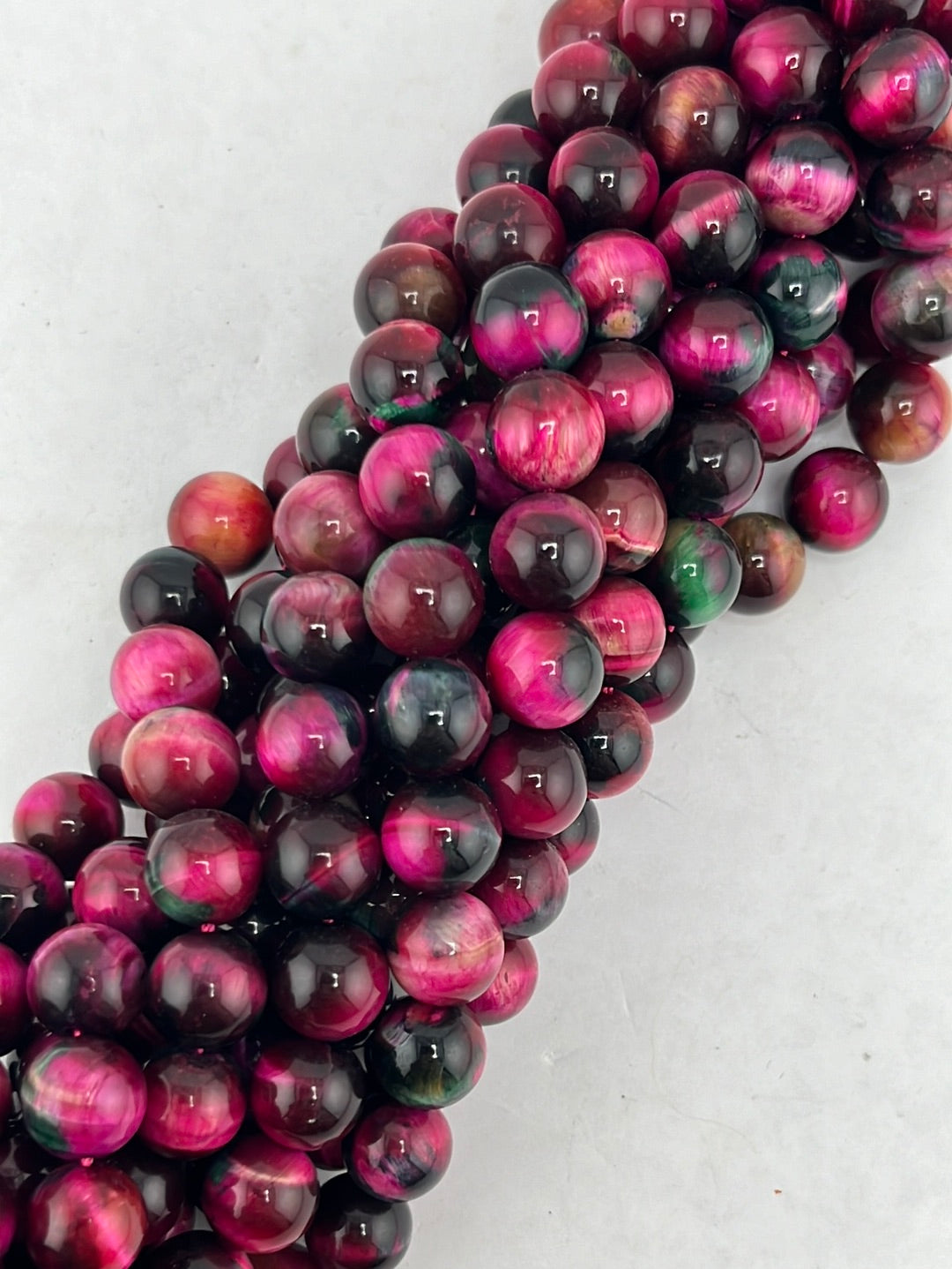 Fuschia and Emerald Green Tiger Eye Beads