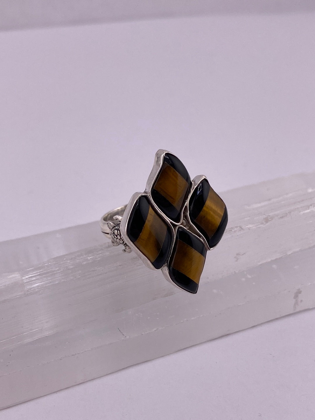 S.S. Shlomo Tiger Eye and Black Onyx Adjustable Rings