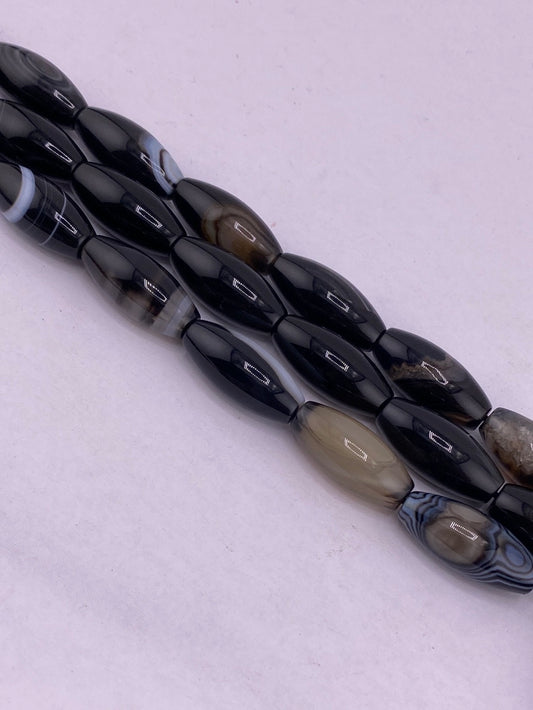 Black Sardonyx Barrel Beads