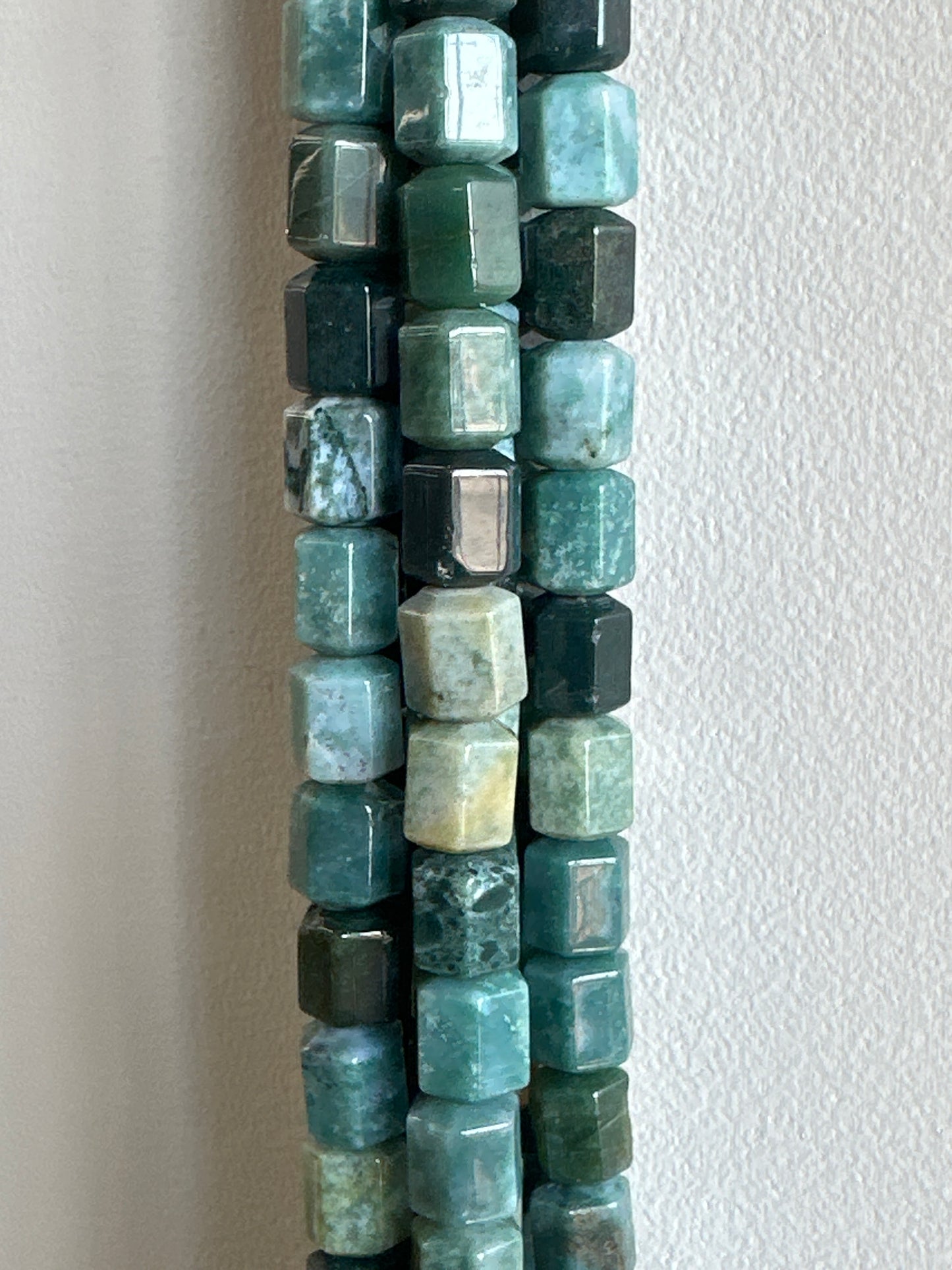 Wide Hole Moss Agate Hexagon Beads