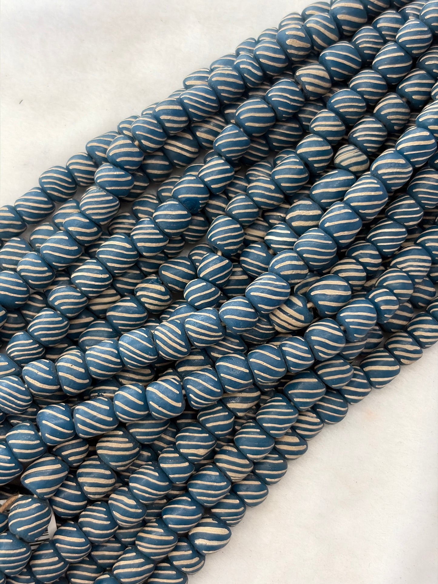 Navy Blue Striped Glass Drum Beads