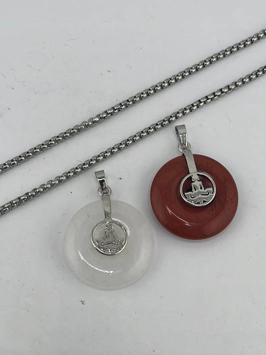 Clear Quartz and Red Jasper Tree of Life Necklace Sets