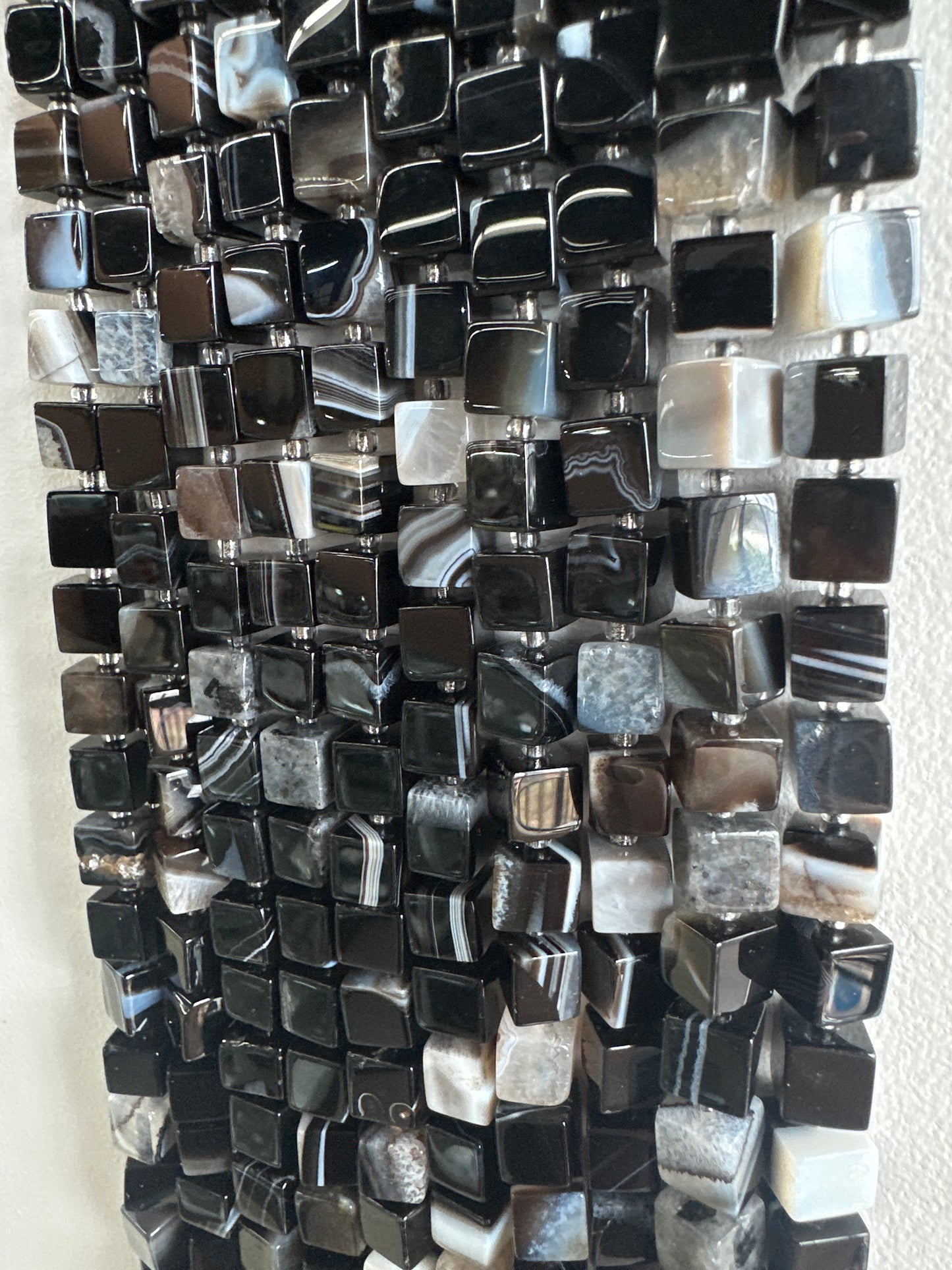 Black Line Agate Cube Beads