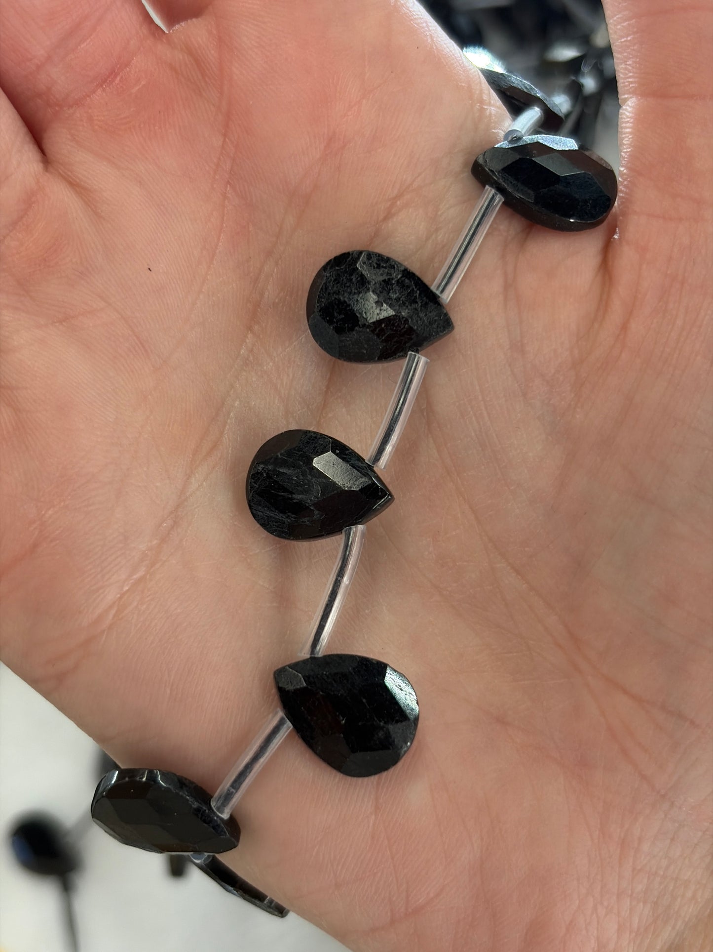 Faceted Black Tourmaline Teardrop Beads