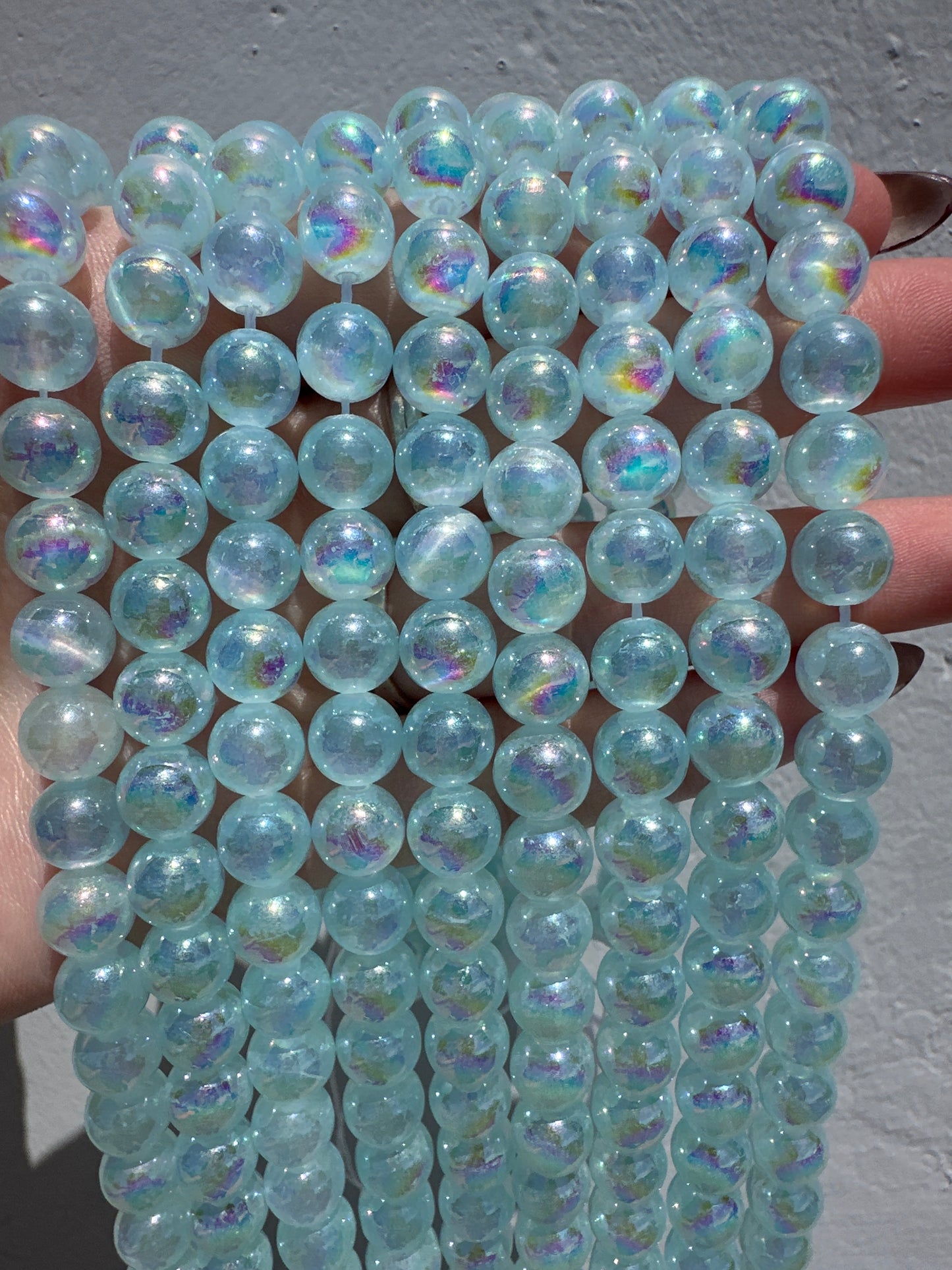 Iridescent Teal Selenite Beads