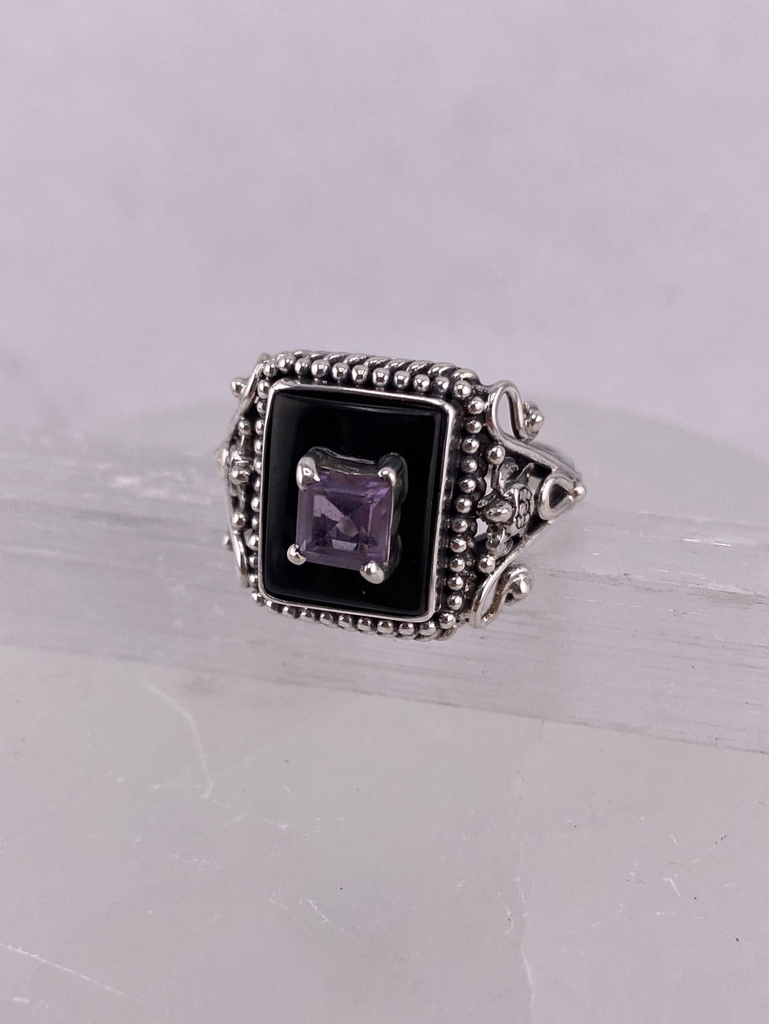 S.S. Shlomo Faceted Amethyst and Onyx Rings