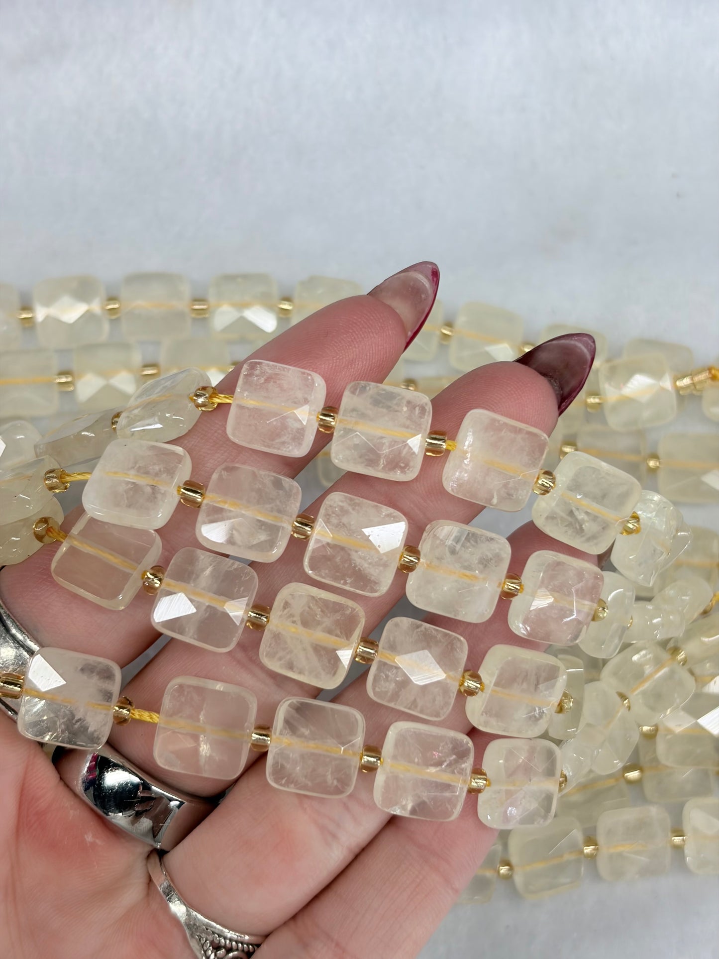 Faceted Lemon Quartz Square Beads