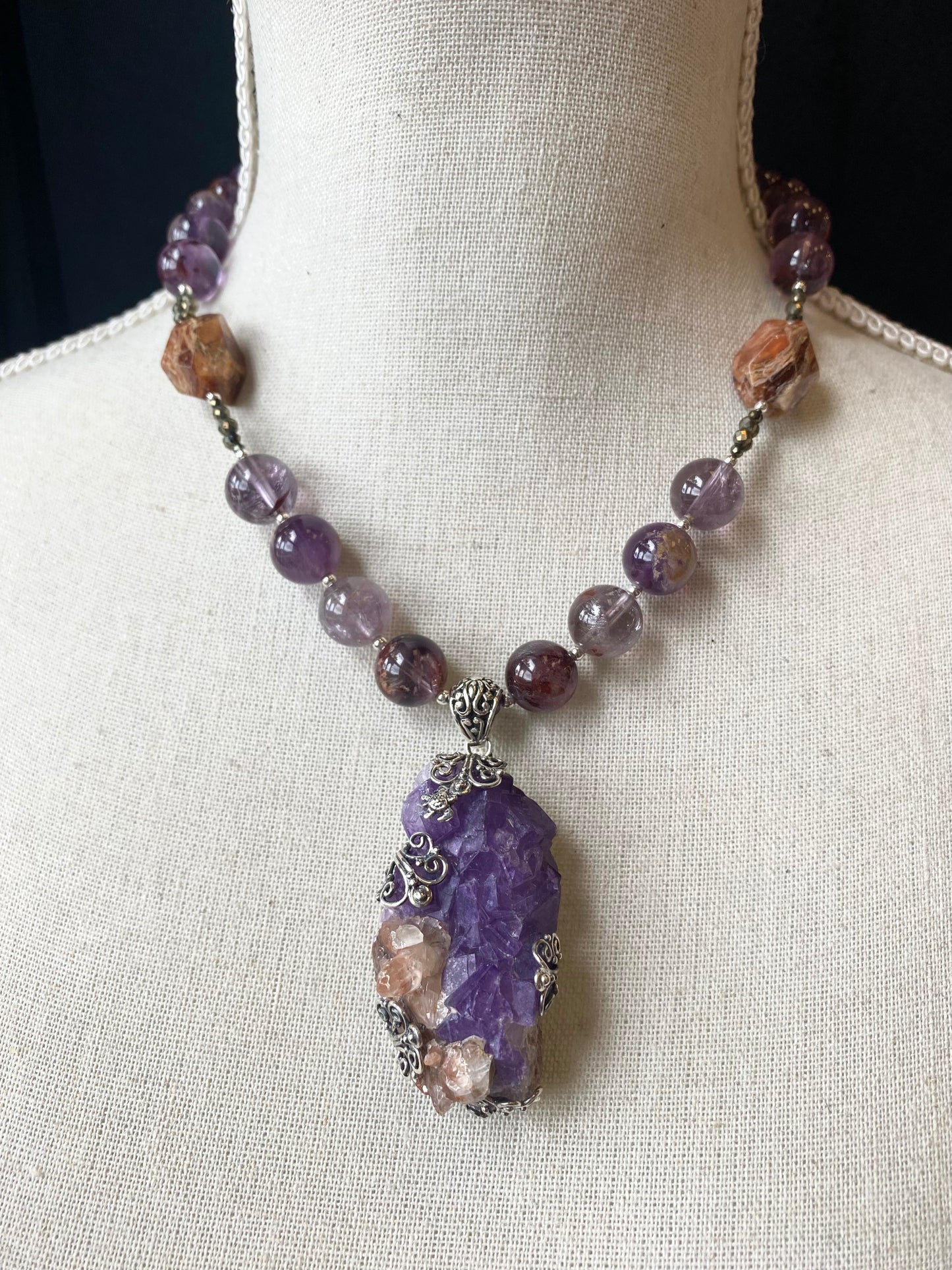 S.S. Shlomo Raw Fluorite and Super 7 Necklace