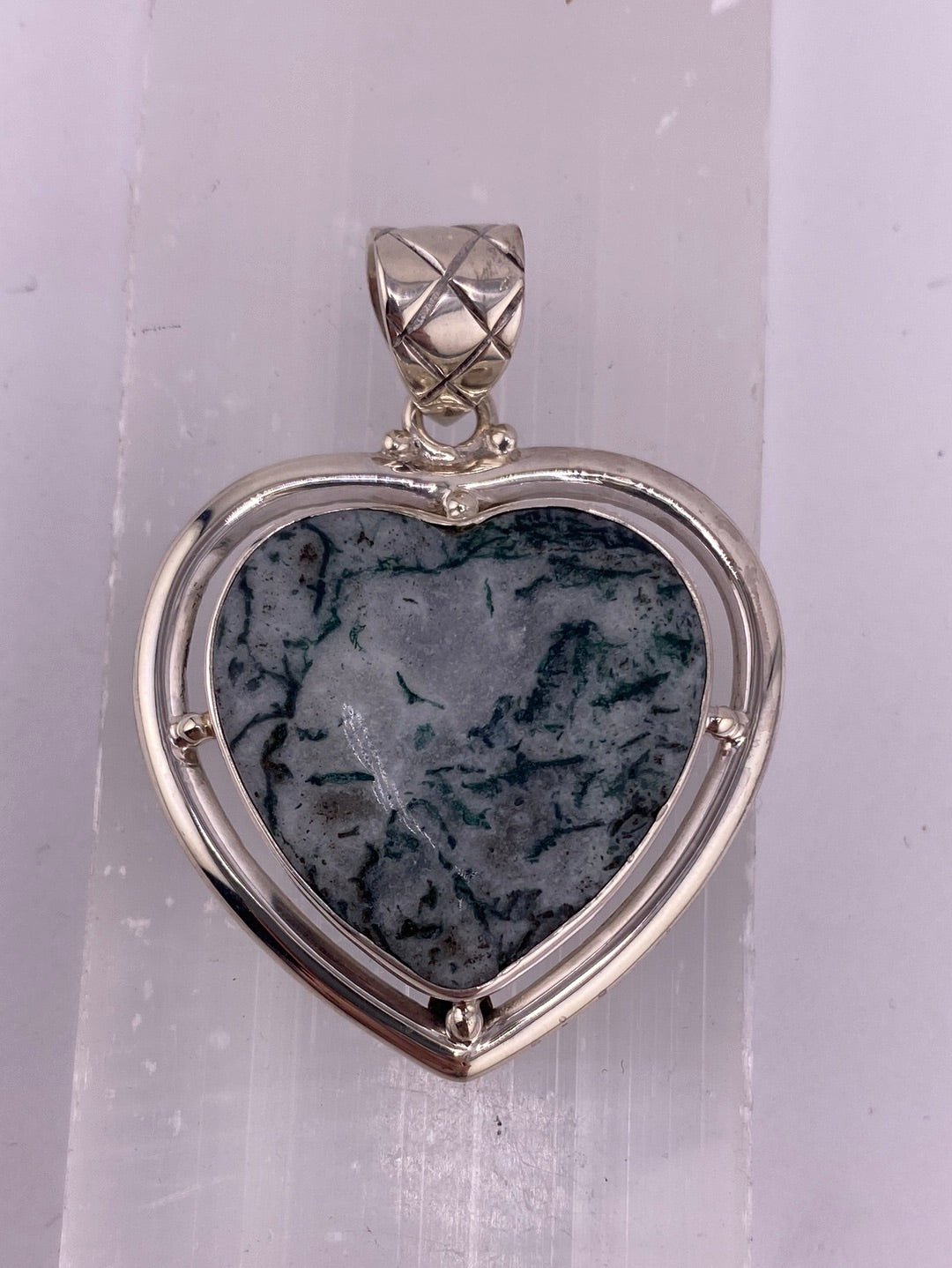 S.S. Shlomo Moss Agate Heart Pendants