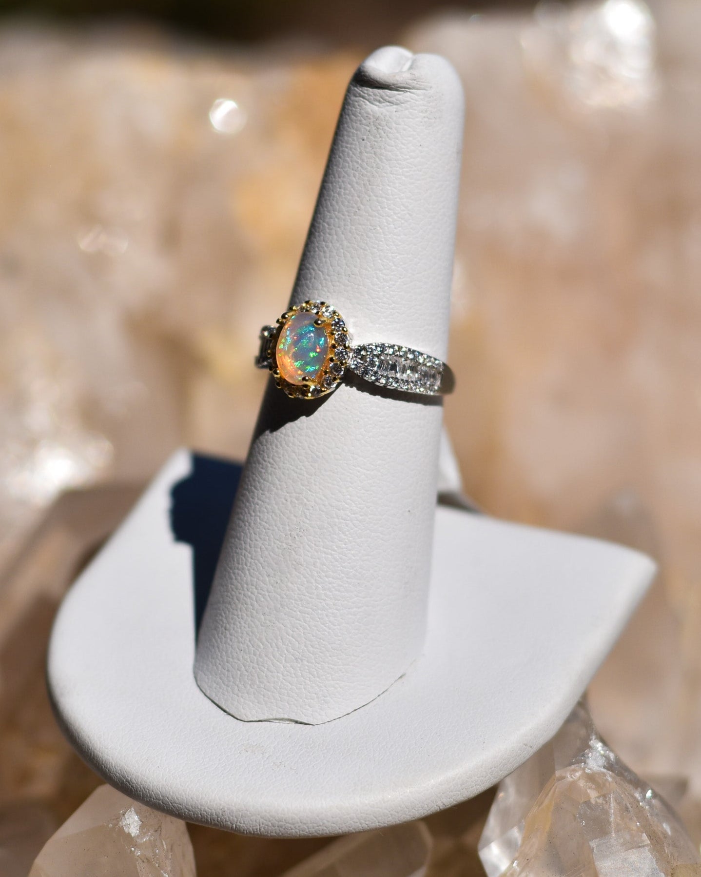 S.S. 14k Gold Opal and Zircon Adjustable Rings