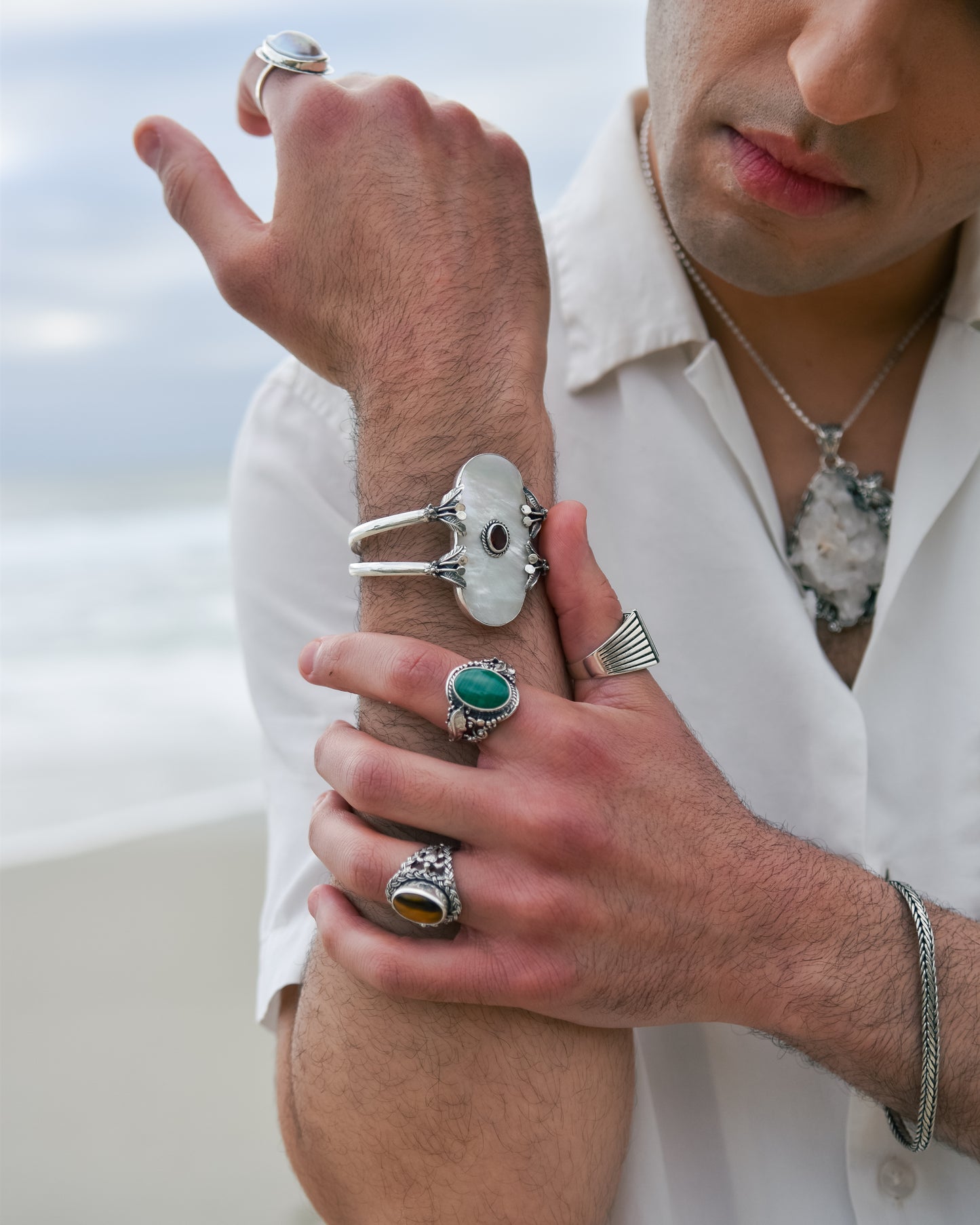 S.S. Mother of Pearl 'Garnet Reef Cuff Bracelet