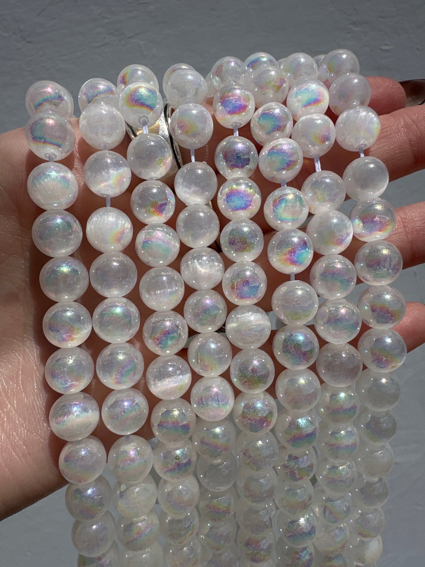 Iridescent White Selenite Beads