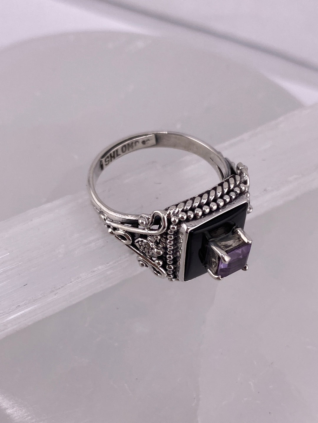 S.S. Shlomo Faceted Amethyst and Onyx Rings