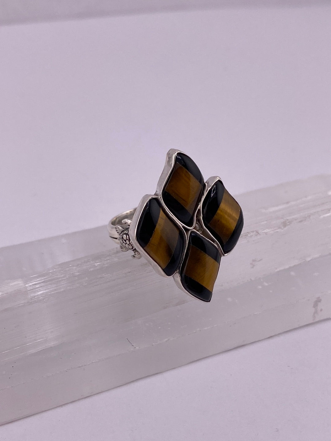 S.S. Shlomo Tiger Eye and Black Onyx Adjustable Rings