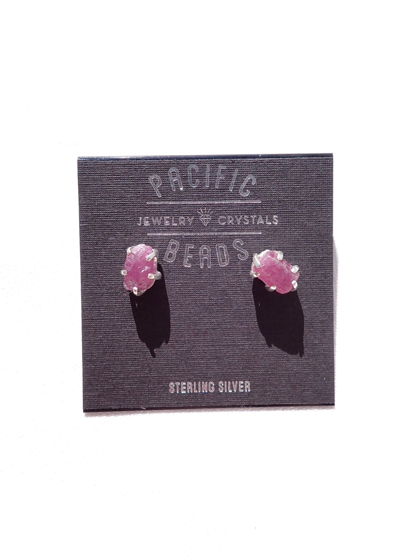 S.S. Raw Pink Tourmaline Free Form Stud Earrings