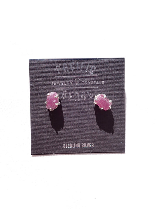 S.S. Raw Pink Tourmaline Free Form Stud Earrings