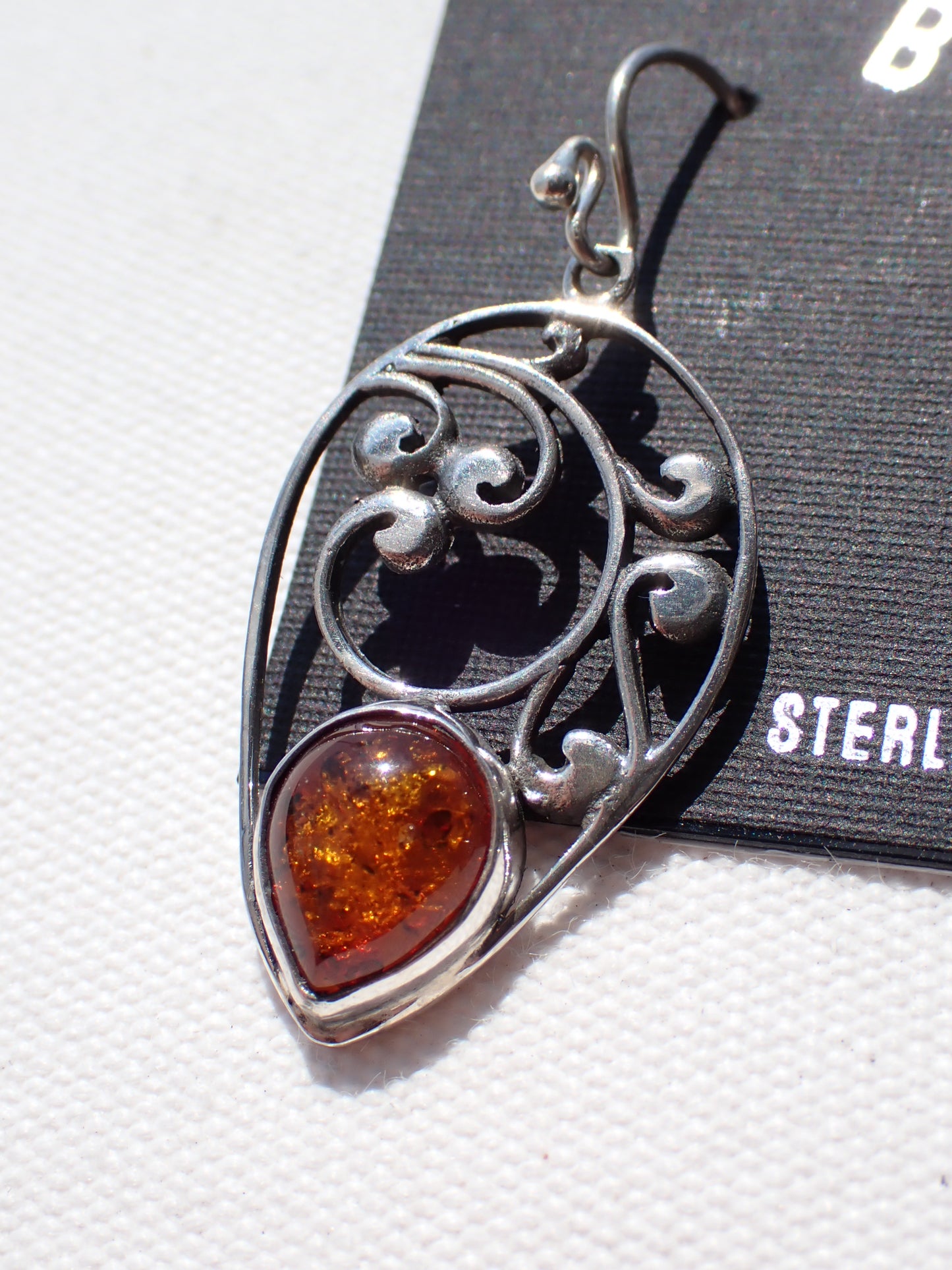 S.S. Amber Teardrop Vine Earrings